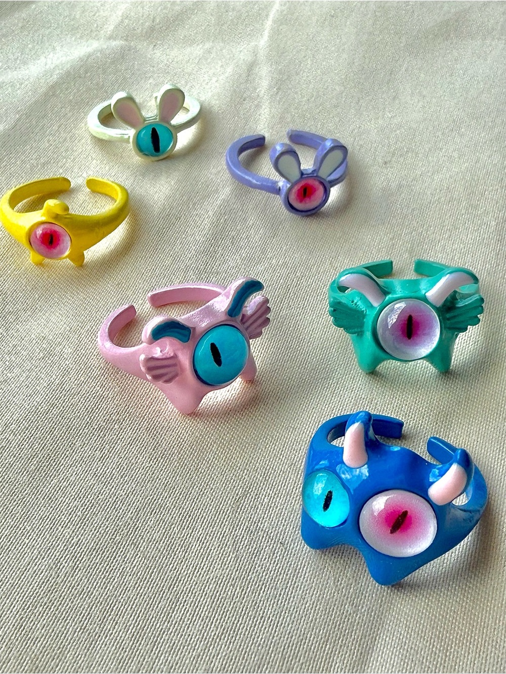 NEW Colorful Monster Eye Resin Rings - Assorted Pastel Set  (set of 6)
